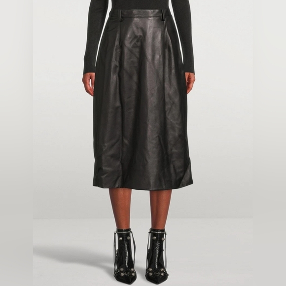 BALENCIAGA Black Leather High Waisted Midi Skirt FR 36 US 4 S Org $2,450 - Picture 2 of 16